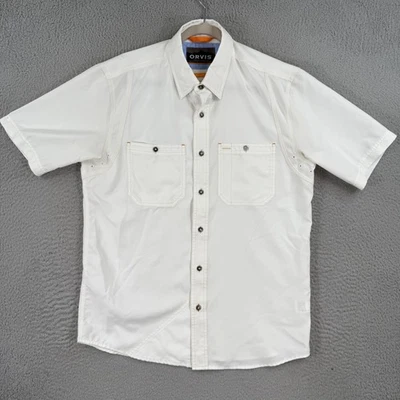 Orvis Shirt Mens Medium White Short Sleeve Button Up Active Fit Fishing Pockets - Image 1 of 4