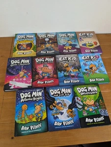 Lot of 11 YA Books 8 Dog Man + 3 Cat Kid Books by Dav Pilkey Hardcover Set Books - Picture 1 of 4