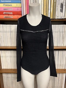 Wolford Ladies XS 8 10 Body Top Black Sheer Sleeves Diamante Crystal 1980s 1990s - Picture 1 of 13