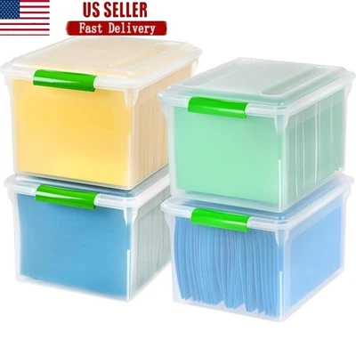 Stackable Water Resistant File Box Durable Plastic Document Storage 4 Pack New - Image 1 of 4
