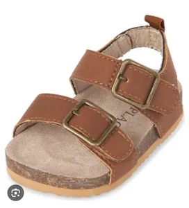 Brown Toddler Sandals Size 6 Faux Leather Cork Look Double Strap Cute Sandals - Bild 1 von 8