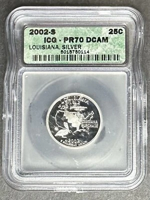 2002-S Silver Proof Louisiana Quarter ICG PR-70 DCAM, Buy 3 Items, Get $5 Off!!! - Image 1 of 2