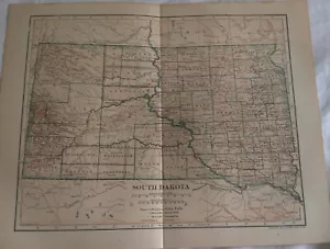 Antica mappa originale SOUTH DAKOTA State ©1907 di Dodd Mead litografia 121/4" x 93/4" - Foto 1 di 4