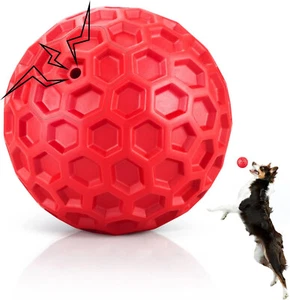 Interactive Squeaky 3” Dog Ball Toy Red Honeycomb Pattern Durable 10mm Thick - Picture 1 of 9