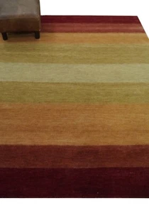Hand loom 5.6X6.6 multicolored stripes design wool area rug - DD/OC154 - Picture 1 of 10
