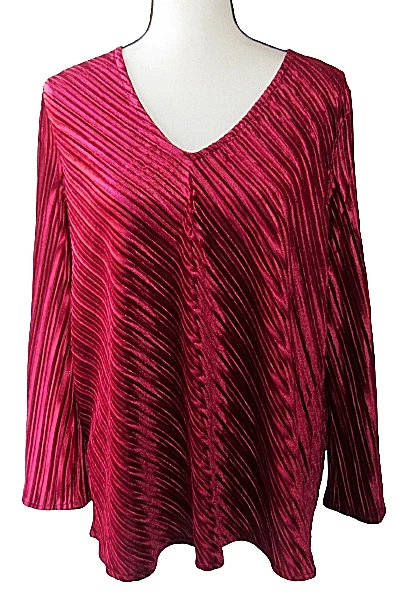 Alfani Top V Neck Ribbed Velvet Malbec Burgundy Red Women Size M 938