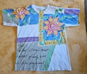 90s Sunflower Colorway USA Damen handbemalt T-Shirt Vintage Größe L *lesen* - Bild 1 von 14
