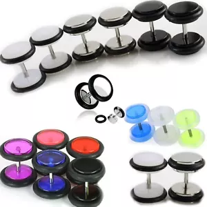 3 pairs of Fake Ear Plugs Cheater Faux Gauges Stainless Steel Black White Blue - Picture 1 of 1