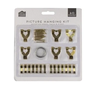 Picture Hanging Kit 60 Pieces Assorted Hooks Nails & Wire - Picture 1 of 1