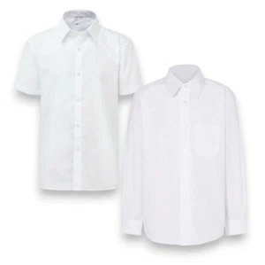 Girls Polycotton School Shirt White Short / Long Sleeve Easy Iron Front Pocket - Picture 1 of 3