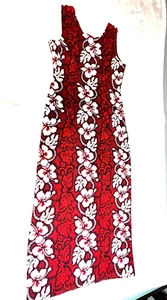 Vtg KY's Red White Hibiscus Hawaiian Midi Dress Womens MED Luau Beach Hula - Picture 1 of 6