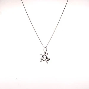 HAKU brand 14K White Gold box chain 17 inch and turtle charm - Picture 1 of 3