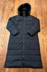 Lands End Mujer XL Pesado Abrigo con Capucha Chaqueta Puffer Largo Negro Cálido - Imagen 1 de 3