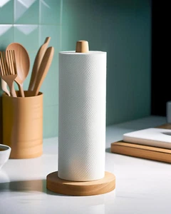Wooden Paper Towel Holder Stand - Kitchen Paper Hanger Rack Bathroom Towel Roll - Picture 1 of 12