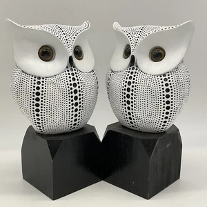 Owl Set of two on black wooden pedastels Set Of Two 8.5 Inches Tall, Nordic - Picture 1 of 14