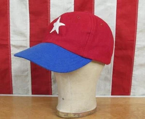 Vintage 1950s Red/Blue Wool Flannel Baseball Hat Fitted Cap White Star Patch S - Picture 1 of 14