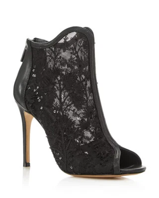 Botines Charles David Camilla para mujer de malla negra y punta abierta bordados 8M Foto 1 de 4