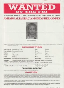 FBI WANTED POSTER AMPARO ALTAGRACIA MONTAS HERNANDEZ-HARBORING ALIENS - Picture 1 of 2