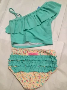 Ruffle Butts Confetti Beach Island Blue Ruffle Tankini 2-Piece Swimsuit Girls 10 - Picture 1 of 2