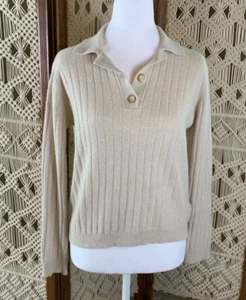 Rita Row cashmere blend polo knit sweater pullover long sleeves collar medium - Picture 1 of 11