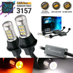 Error Free White/Amber 3157 LED DRL Switchback Turn Signal Parking Light Bulbs - Picture 1 of 10