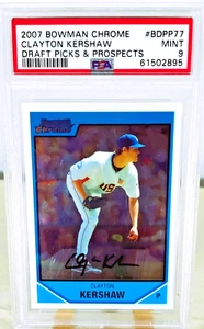CLAYTON KERSHAW ROOKIE 2007 BOWMAN CHROM DPP PSA 9 NEUWERTIG #BDPP77 - Bild 1 von 2
