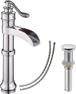 Vessel Sink Faucet, Chrome Waterfall Bathroom Sink Faucet Tall Bathroom Polished - Picture 1 of 12