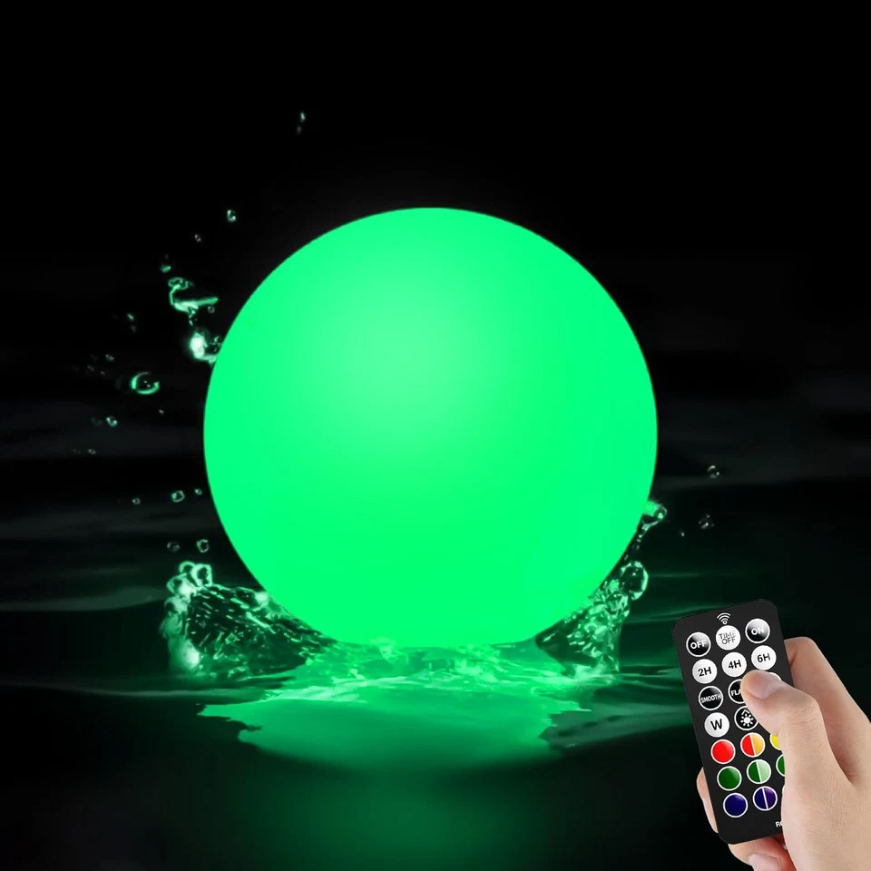 Floating LED Pool Light, RGB Globe w/ Remote & Handle, Waterproof Lamp - Image 1 of 4