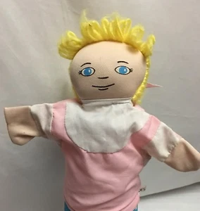 CE 10" GIRL HAND PUPPET Blonde Yarn Hair Pink Dress Plush Stuffed FREE SHIPPING - Picture 1 of 2