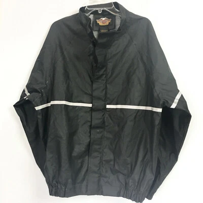 Harley Davidson Mens Small Rain Jacket Black PVC Full Zip Coat Motorcycle  - Image 1 of 4