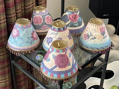 6 Clip On Floral Beaded Lamp Shades 5 1/4" Bottom 4" Tall 2" Top - Image 1 of 4