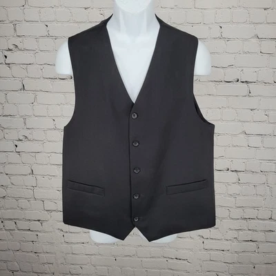 Pronto Uomo Negro 100% Lana 5 Botones Traje Chaleco Chaleco XL Foto 1 de 4