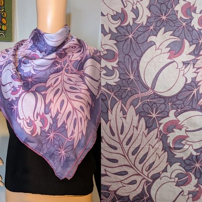 Vintage Richard Allan 60s Psychedelic Floral Thistle Silk Head Neck Scarf 29" - Image 1 of 4