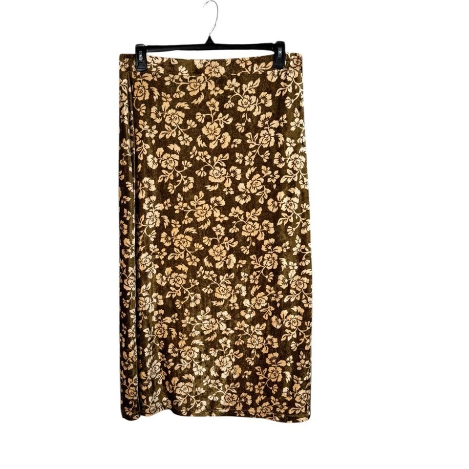 Saia Maxi Vintage Veludo Burnout Tamanho 1X Fada Grunge Feriado Floral Dourado - Imagem 1 de 4