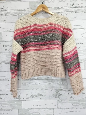 Suéter Pilcro Anthropologie Grueso Tejido Rayas Rosa Gris Hecho en Italia Mujeres S Foto 1 de 4