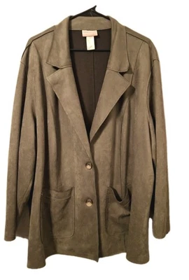 Chaqueta/ablazer para mujer Alfred Dunner verde musgo imitación gamuza suave talla 3X Foto 1 de 4