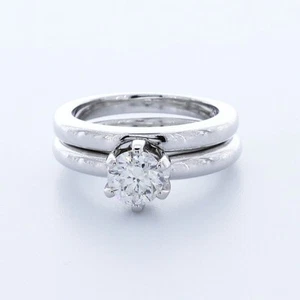 Klassisches Solitär-Brautset 0,89 KT LABOR DIAMANT H/SI2 RUNDSCHLIFF 18 K GOLD 6 KRAPPEN - Bild 1 von 5