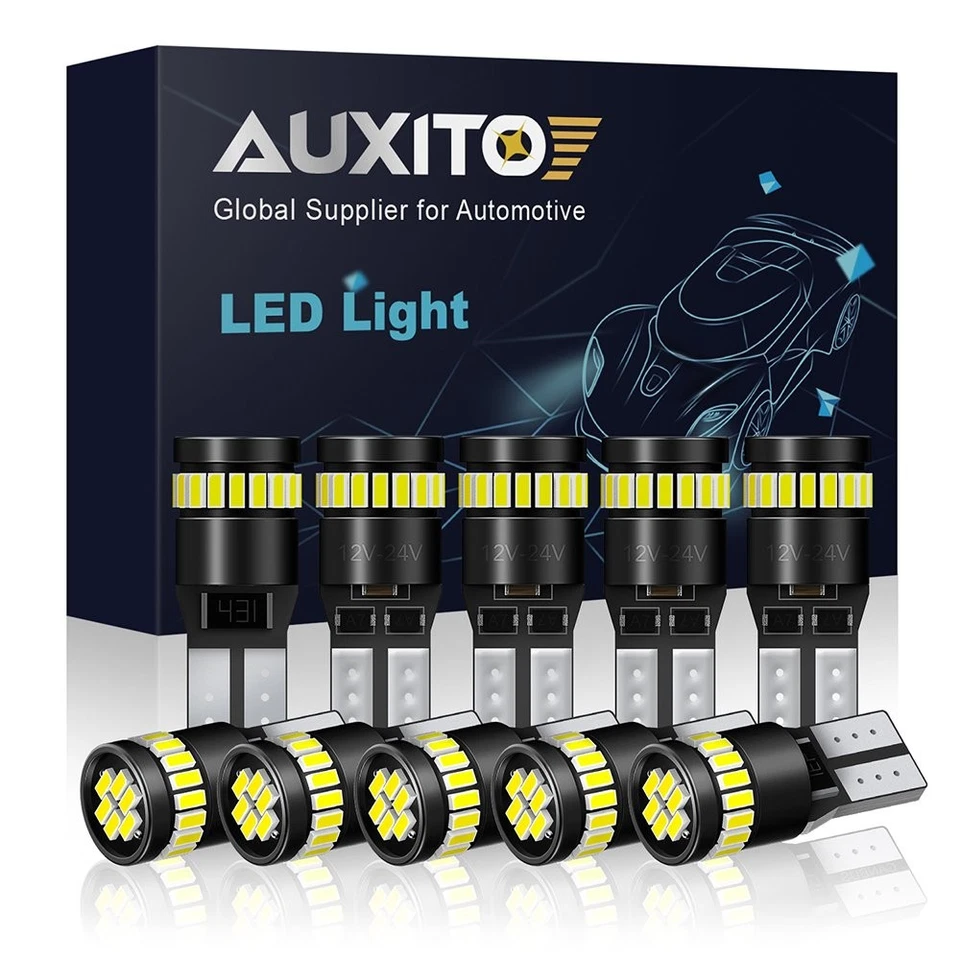 10x AUXITO T10 501 W5W 13SMD LED SideLight Bulb Canbus Error 6500K White