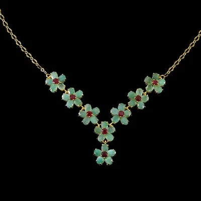 925 Sterlingsilber Halskette Oval Smaragd Rubin Edelstein No USA Einfuhr Fees - Bild 1 von 4