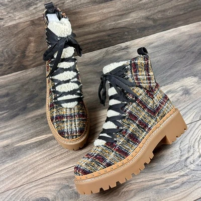 NIB Steve Madden 8M Rainier Lace Up Lug Sole Ankle Boots Rust Multi Studded  - Image 1 of 4