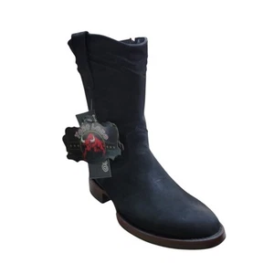 Toro Loco Men's Nubuck Leather Round Toe Boots - Black + Free Belt - Picture 1 of 4