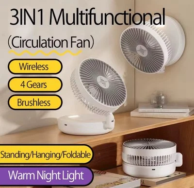3-in-1 Portable Small Quiet Air Fan Air Cooler 4 Speed Night Light Foldable - Image 1 of 4