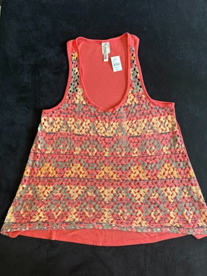 NWT Ransom Tank Womens XL Sleeveless Tank Coral with Crochet front. - Image 1 of 4