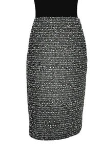 St John Marie Gray Knit Sz 6 Black White Boucle Tweed Eyelash Midi Pencil S - Picture 1 of 4