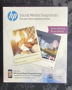 HP Fotopapier selbstklebende Rückseite Social Media Schnappschüsse (4x5) 25 Blatt - Neu im Karton - Bild 1 von 7