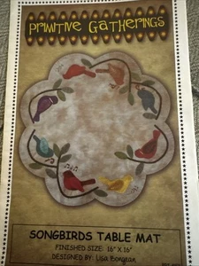 Songbirds Table Mat Felted Wool Fusible Applique Pattern 16" Scalloped Round  - Picture 1 of 2
