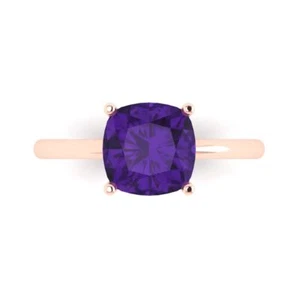 2.5Ct Cushion Cut Natural Amethyst Solitaire Engagement Ring, 14K Rose Gold - Picture 1 of 11