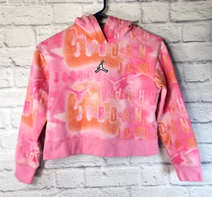 Nike Air Girls Sweatshirt Small Pink Tye Dye Cropped Hoodie Kids Sz Medium - Picture 1 of 4