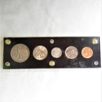 USA 1946 silver 5-coin set in Lucite holder; UNC 1, 5, 10, 25 cents; Half is XF - Image 1 of 4
