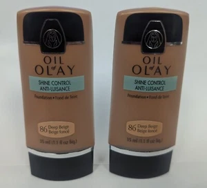 LOT OF 2 - OIL OF OLAY SHINE CONTROL FOUNDATION 86 DEEP BEIGE 1.1FL OZ - Picture 1 of 3